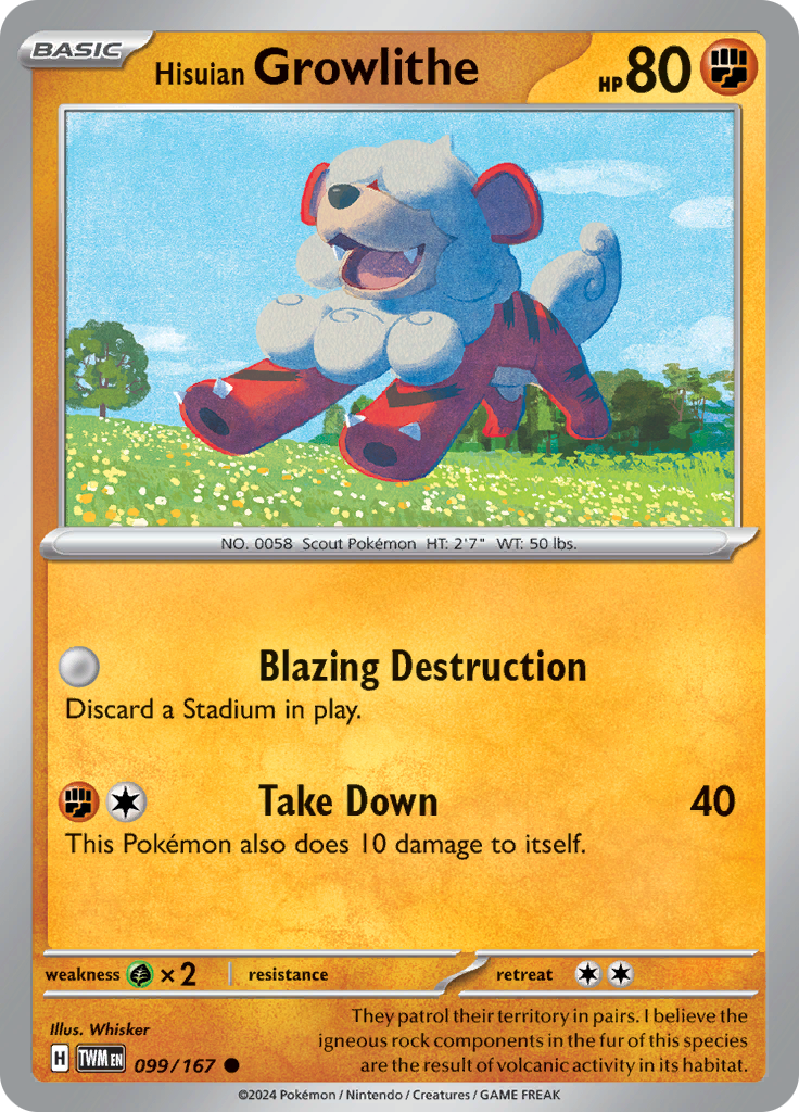 holographic growlithe card 099/167 Hisuian Growlithe [Reverse Holo] - Twilight Masquerade