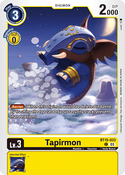 Tapirmon (BT15-033) - Exceed Apocalypse - Digimon Card Collectbydesign Tapirmon (BT15-033) - Exceed Apocalypse - Digimon Card Collectbydesign